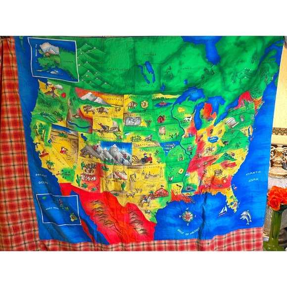 Handmade Other - Handmade Maps of the World Blanket United States on 1 Side Reversible 40" x 55"